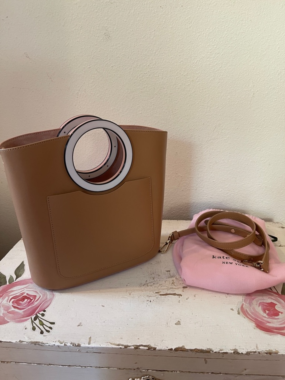 kate spade Pink and Tan Tote with Circular Top Handles - Picture 3 of 13